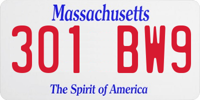 MA license plate 301BW9