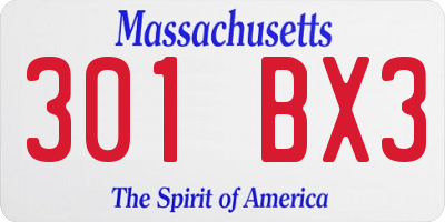 MA license plate 301BX3