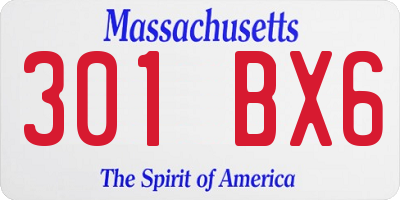 MA license plate 301BX6