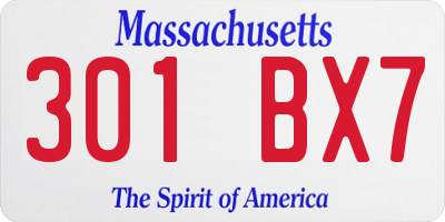 MA license plate 301BX7