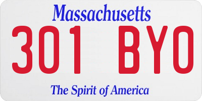 MA license plate 301BY0