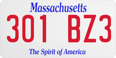 MA license plate 301BZ3