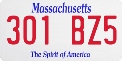MA license plate 301BZ5