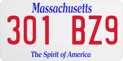 MA license plate 301BZ9