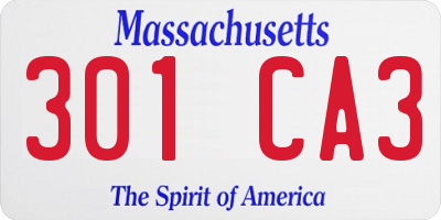 MA license plate 301CA3