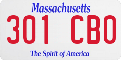 MA license plate 301CB0