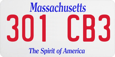 MA license plate 301CB3