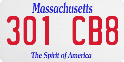 MA license plate 301CB8