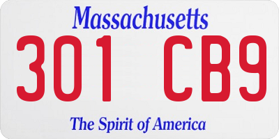 MA license plate 301CB9