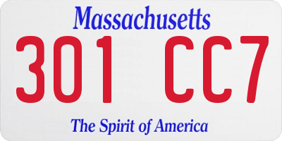 MA license plate 301CC7