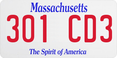 MA license plate 301CD3