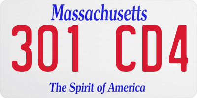 MA license plate 301CD4