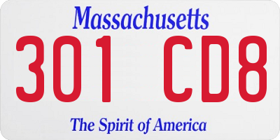 MA license plate 301CD8