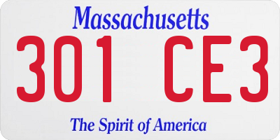 MA license plate 301CE3