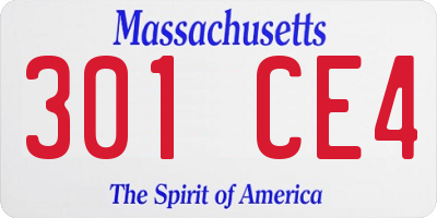 MA license plate 301CE4