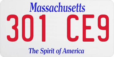 MA license plate 301CE9