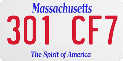 MA license plate 301CF7