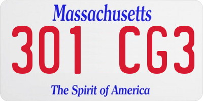 MA license plate 301CG3