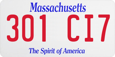 MA license plate 301CI7
