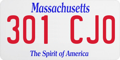 MA license plate 301CJ0