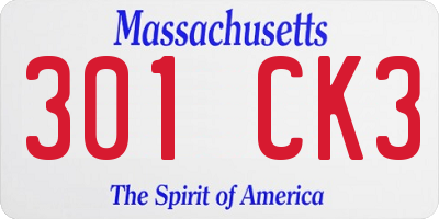 MA license plate 301CK3