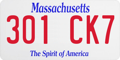 MA license plate 301CK7