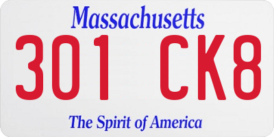 MA license plate 301CK8