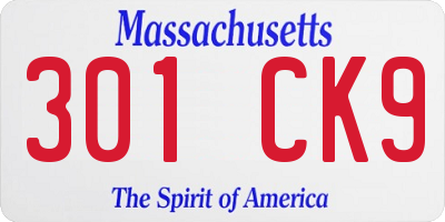 MA license plate 301CK9