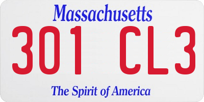 MA license plate 301CL3