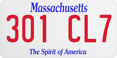 MA license plate 301CL7