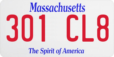 MA license plate 301CL8