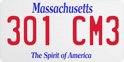 MA license plate 301CM3
