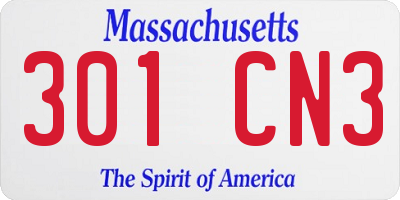 MA license plate 301CN3