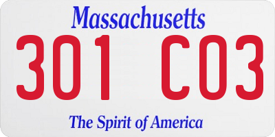 MA license plate 301CO3