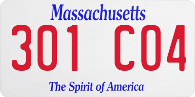 MA license plate 301CO4