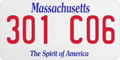 MA license plate 301CO6