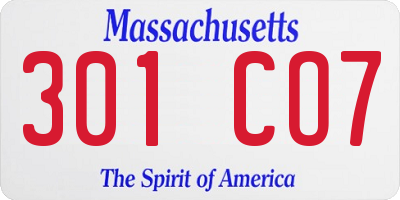 MA license plate 301CO7