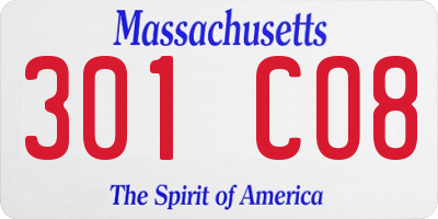 MA license plate 301CO8