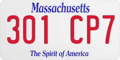 MA license plate 301CP7