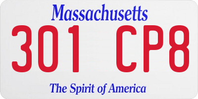 MA license plate 301CP8