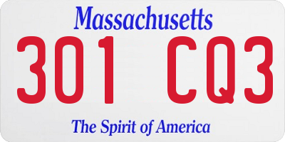 MA license plate 301CQ3