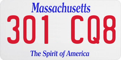 MA license plate 301CQ8