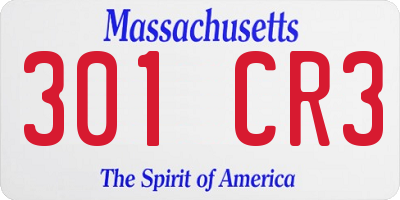 MA license plate 301CR3