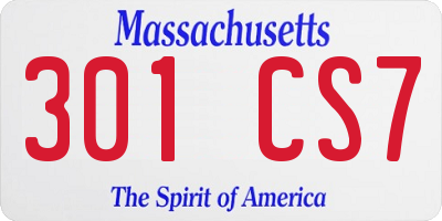 MA license plate 301CS7
