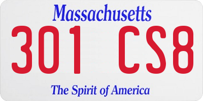 MA license plate 301CS8