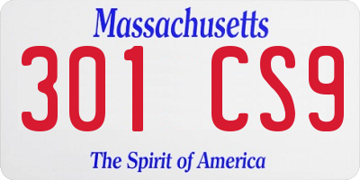 MA license plate 301CS9