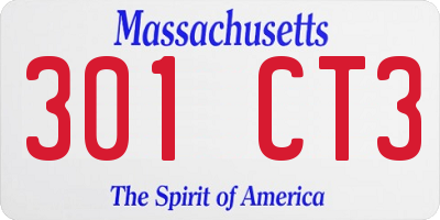 MA license plate 301CT3