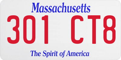MA license plate 301CT8
