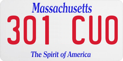 MA license plate 301CU0