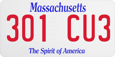 MA license plate 301CU3